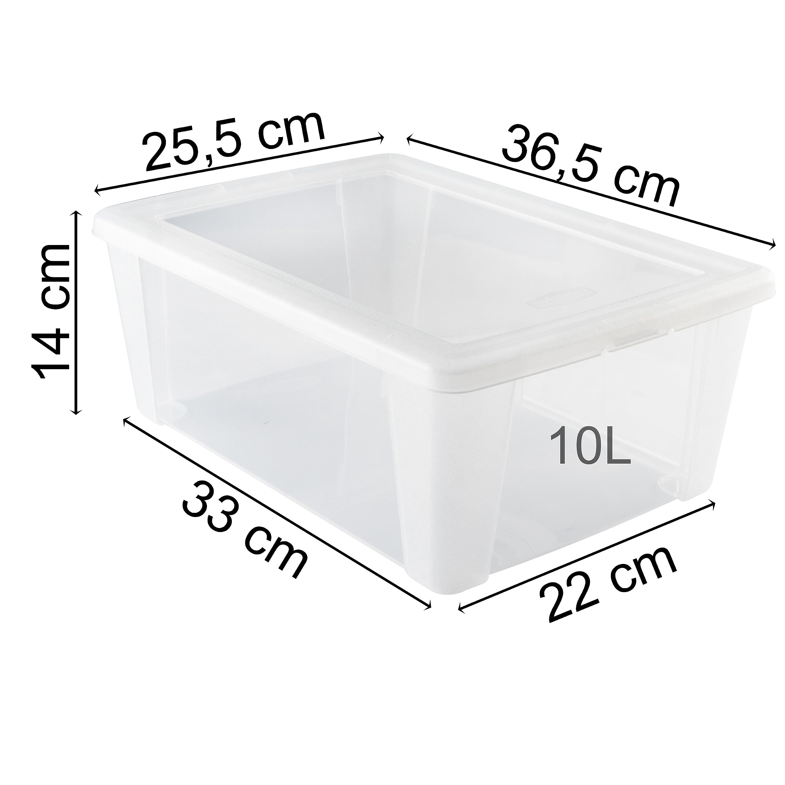 12 x Aufbewahrungsbox mit Deckel 10 Liter 36x25x14 cm - transparent stapelbar LEBENSMITTELECHT - Schuhboxen Shoe Box - Kunststoff Kiste - Plastik Behälter Organizer Büro Haushalt Küche Kinderzimmer