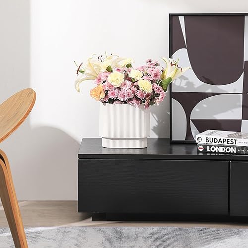 Miniatura 8 de YANWE1 Florero de cerámica blanca, jarrón decorativo, florero bohemio, jarrón moderno, jarrón acanalado, jarrón rectangular, jarrón de hierba de las