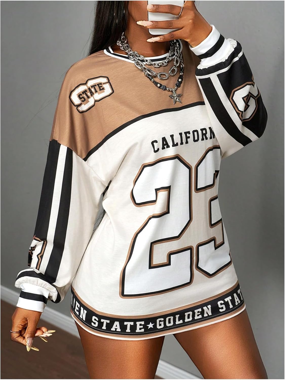 MakeMeChic Women's Plus Size Number Graphic Jersey Shirt Long Sleeve Y2K Tee Tops Dress Streetwear - Image 3