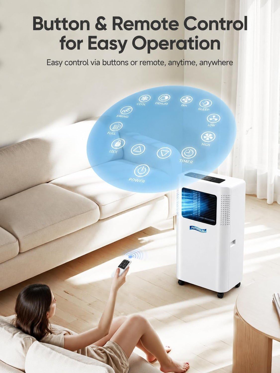 Aire Acondicionado Portátil 5000/7000/9000 BTU, Enfría hasta 20 M² Unidad AC Inteligente con Modos Frío, Deshumidificador, Ventilador, Mando a Distancia, Tempor, (5000BTU), (5000BTU)