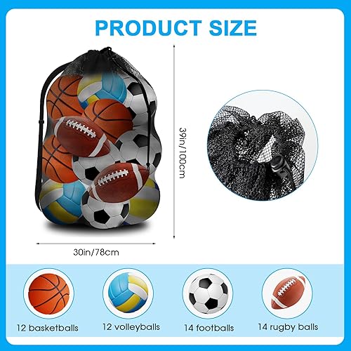 Miniatura 2 de KALIONE Bolsa de pelota deportiva extragrande de malla, bolsas de baloncesto con correa ajustable para el hombro, bolsa de pelotas de equipo de
