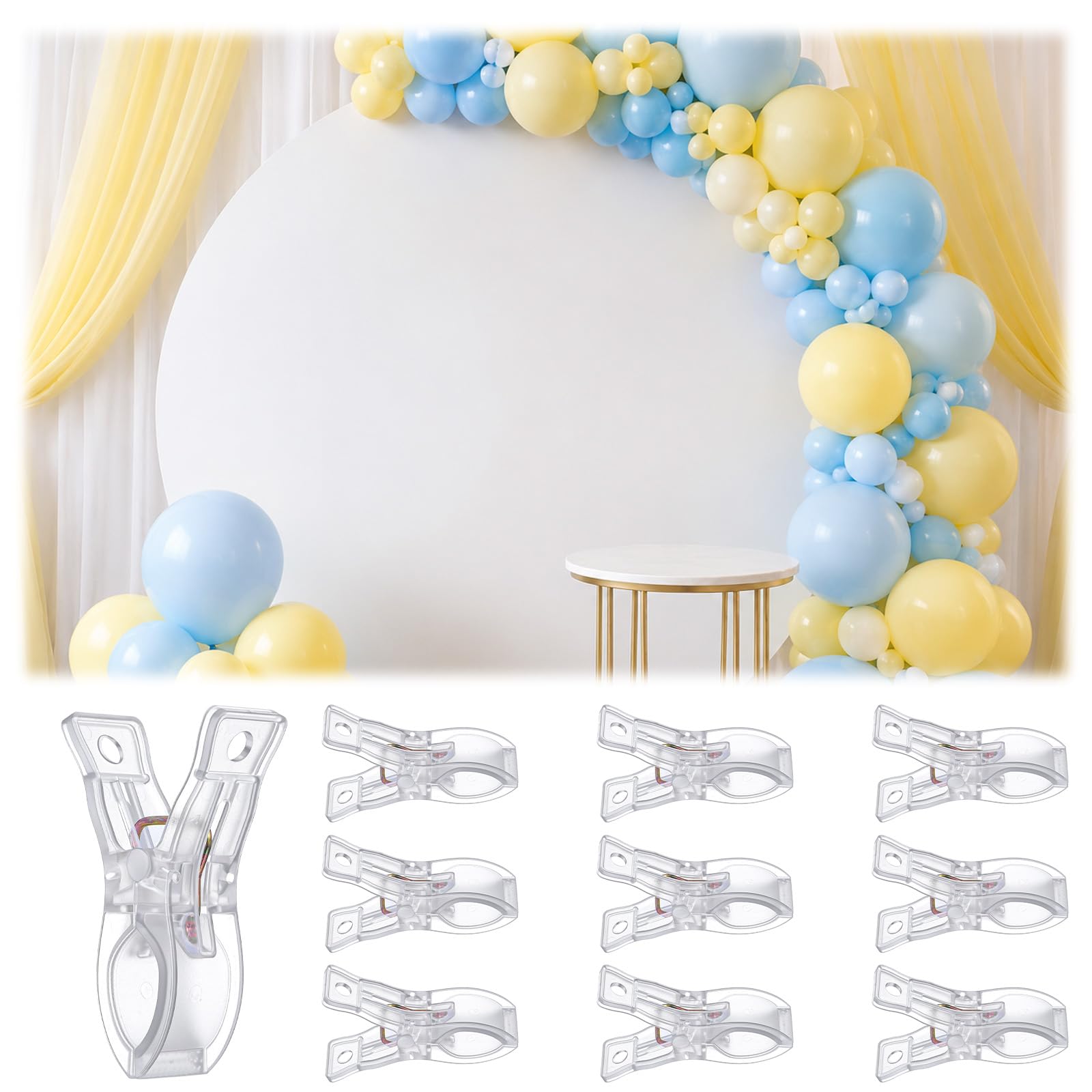 10 Pcs Balloon Arch Clips，2.5 Inch Clips for Balloon Arch， Clear Clamps for Backdrop, Used For Balloons Arches, Tablecloths, Party Decorations and Photography Studios