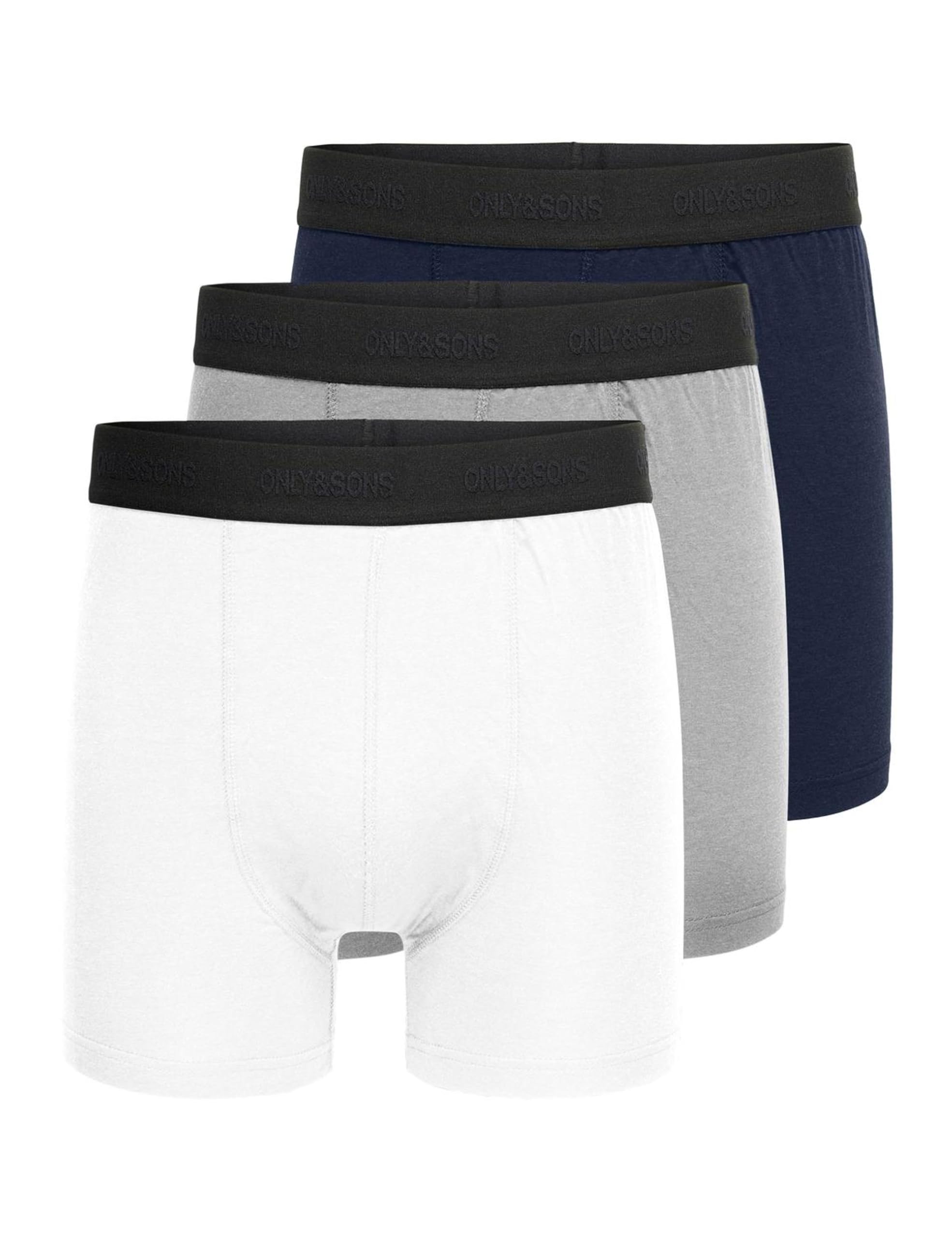 ONLY & SONS Men's ONSFITZ BAMBOO TRUNK LOGO 3PCK NOOS Boxer Shorts, White/Pack:1X WHITE + 1X LGM + 1X NAVY BLAZER,