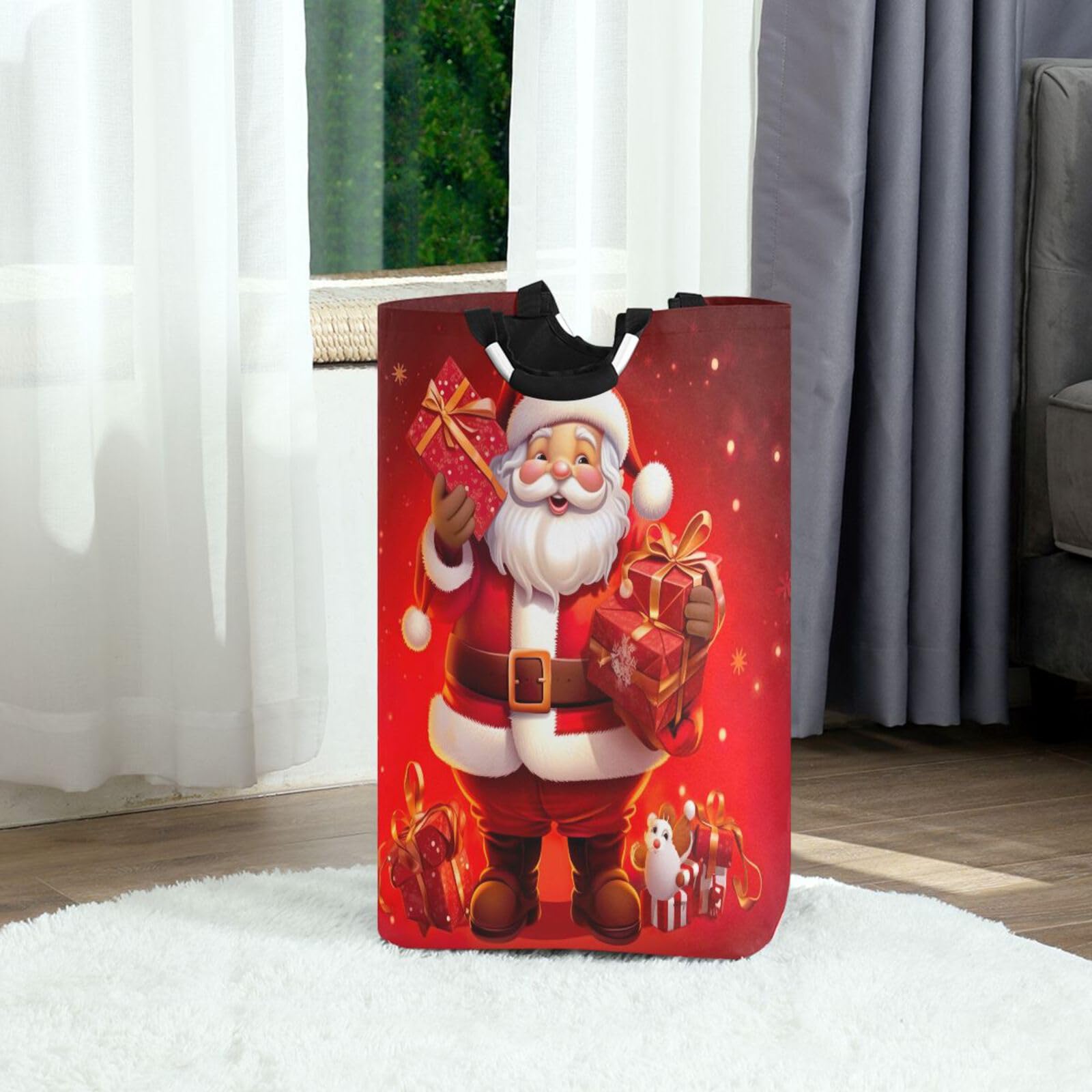 Jihqo Laundry Hamper Basket Christmas Santa Claus Collapsible Nursery Storage Bin Waterproof Clothing Baskets for Home Bedroom Bathroom Washing Room