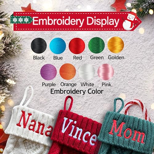 Miniatura 3 de 3 calcetines de Navidad personalizados, calcetines de Navidad familiares con nombre, 18 pulgadas, calcetines de Navidad grandes de punto para