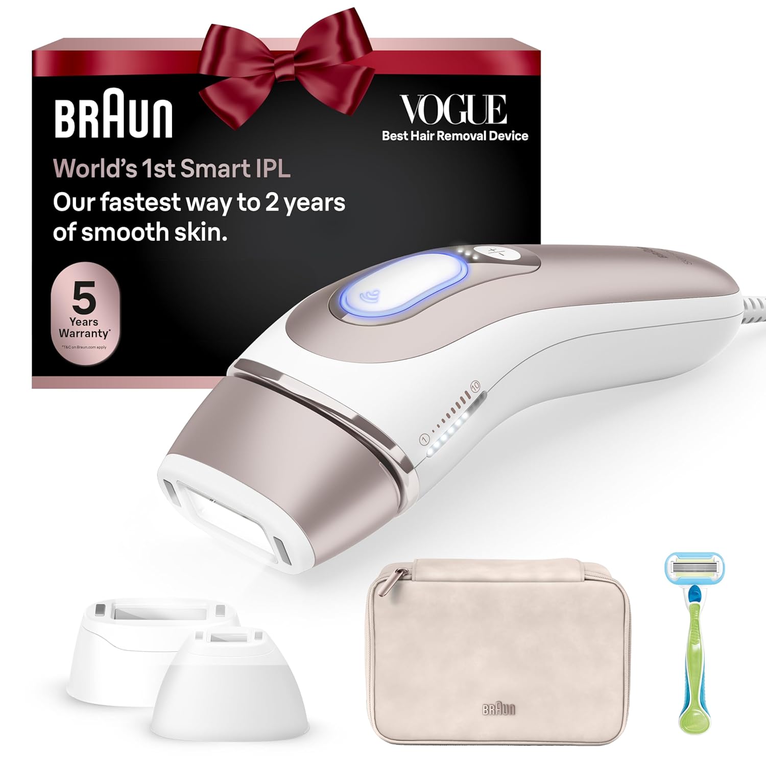 Braun Smart IPL, Vogue’s Best Hair Removal Device, Skin i·Expert Pro 7: at Home Laser Hair Removal, Permanent Visible Hair Reduction, Gift, Free App, Vanity Case, Venus Razor, 3 Smart Heads, IPL7243