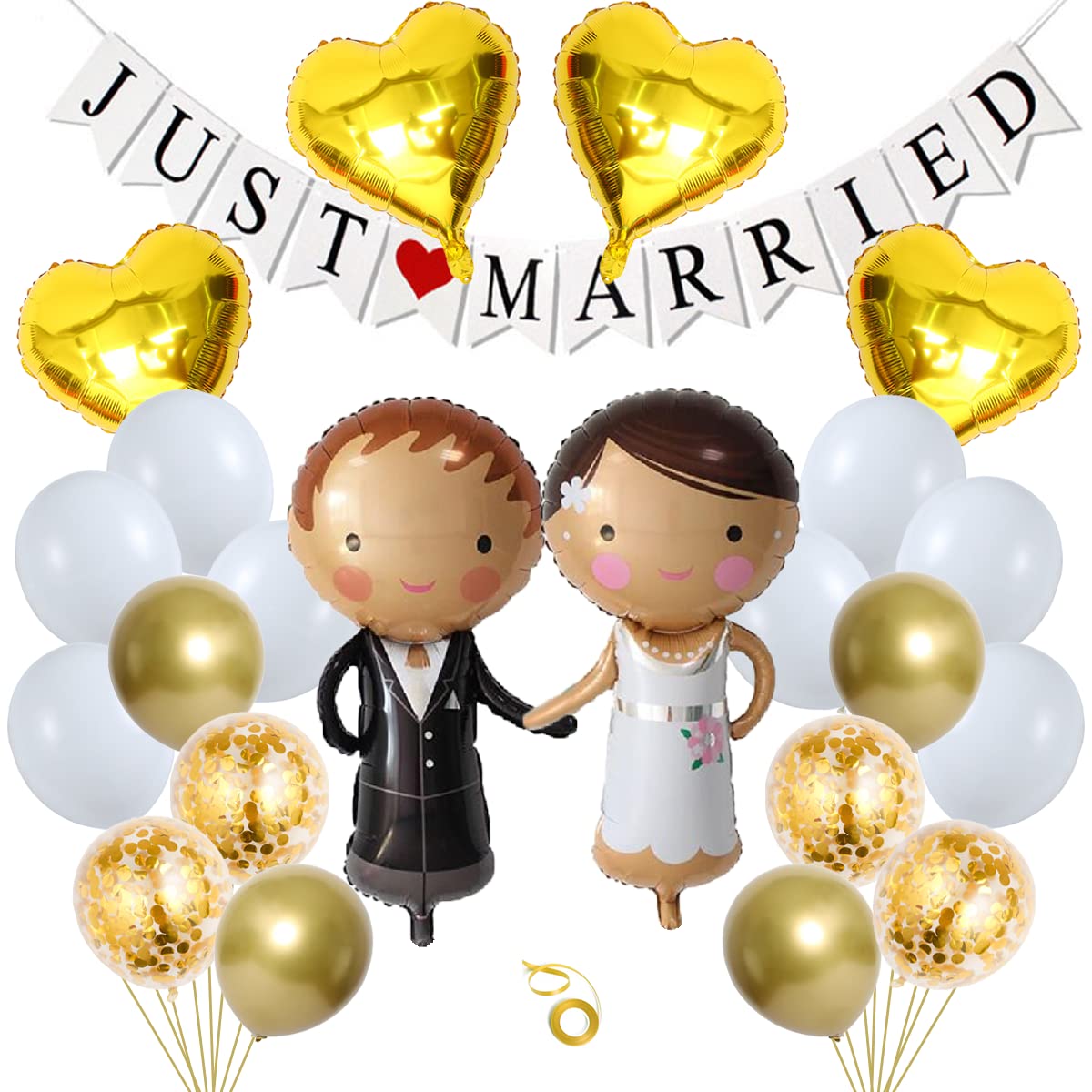 SNOWZAN 23 Piezas Globos Boda Just Married Garland Banner Blanco Mr Mrs Globos Boda Boda Decoración Nupcial Pareja Foil Globo Novia Novio para Compromiso Propuesta Boda Fiesta Decoración