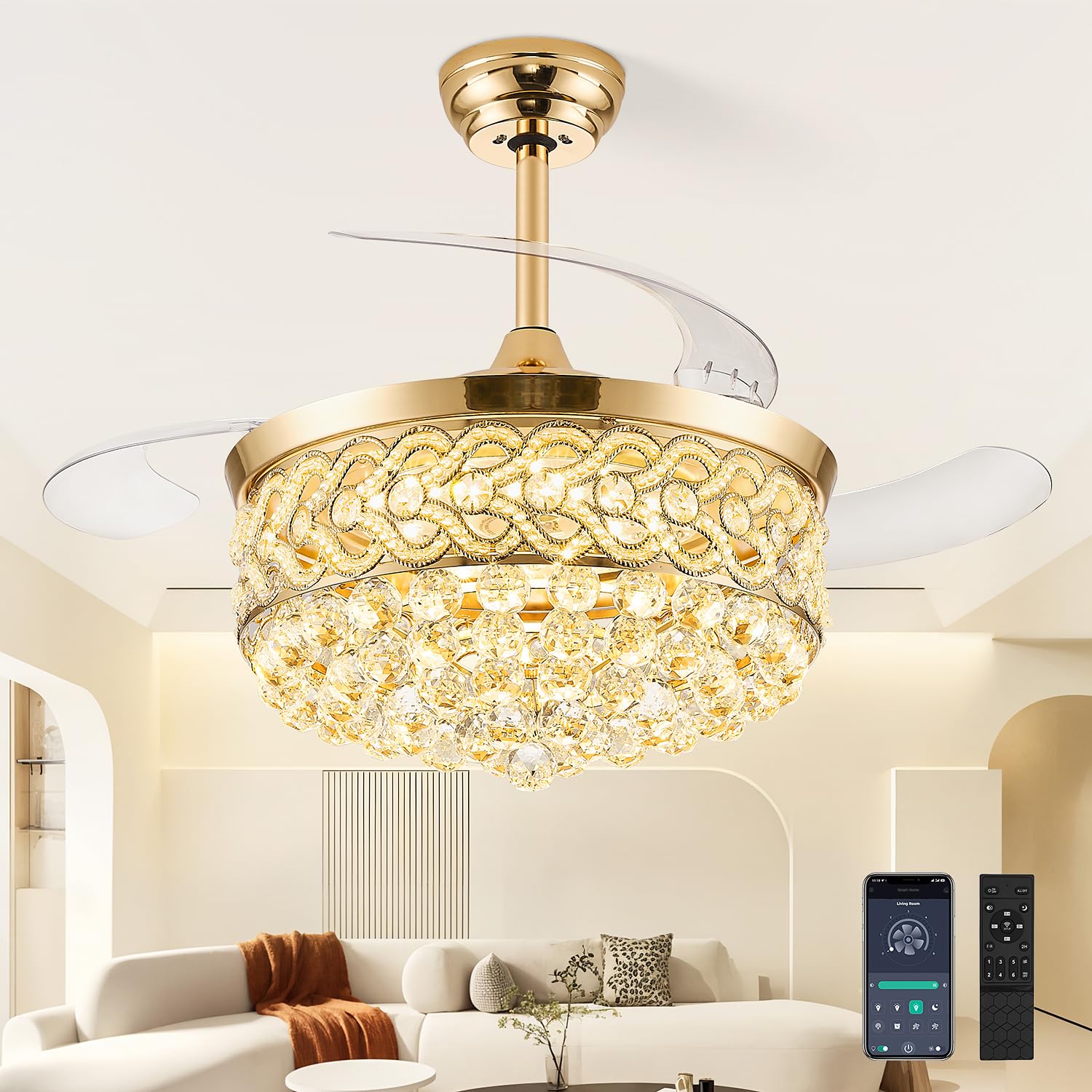 Photo 1 of TXCSLY 48" Crystal Fandelier Ceiling Fan with Light