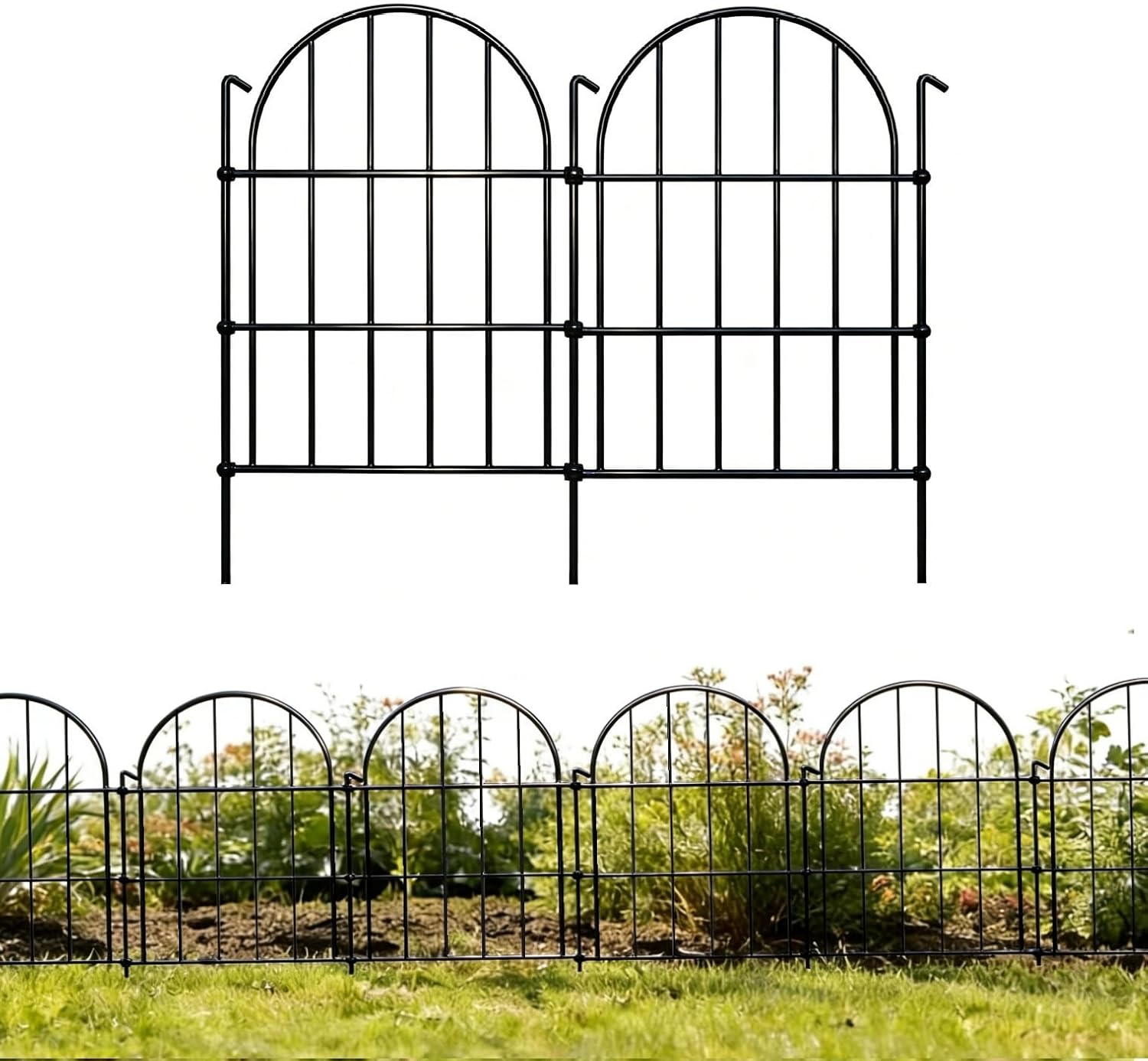 Garden Fence Decor 16 in(H) x 10 ft(L), Dog Fence Outdoor for Yard No-Dig Pet Barrier, Animal Proof Fence Metal Garden Fencing Animal Barrier, 10 Panels