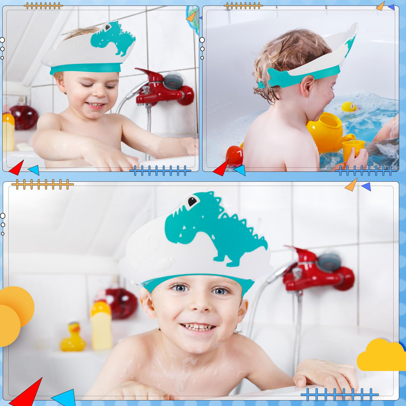 Baby Shower Cap, Shower Cap for Baby Kids Adjustable Dinosaur Children's Shampoo Cap for Baby Eyes and Ears Protector Bath More Fun - Image 2