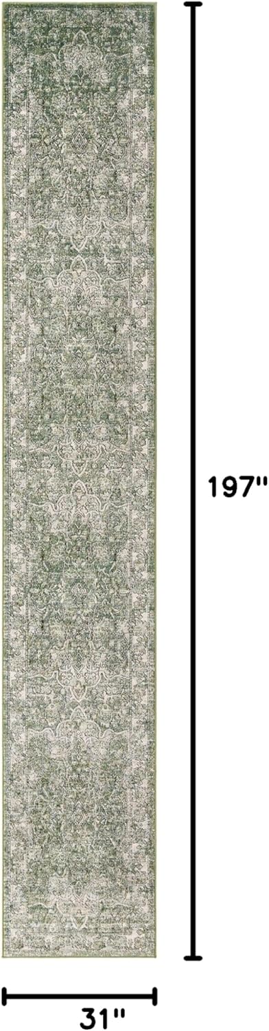 Unique Loom Isabella Collection Area Rug - Adjani (2' x 6' 1" Runner, Green/ Ivory)