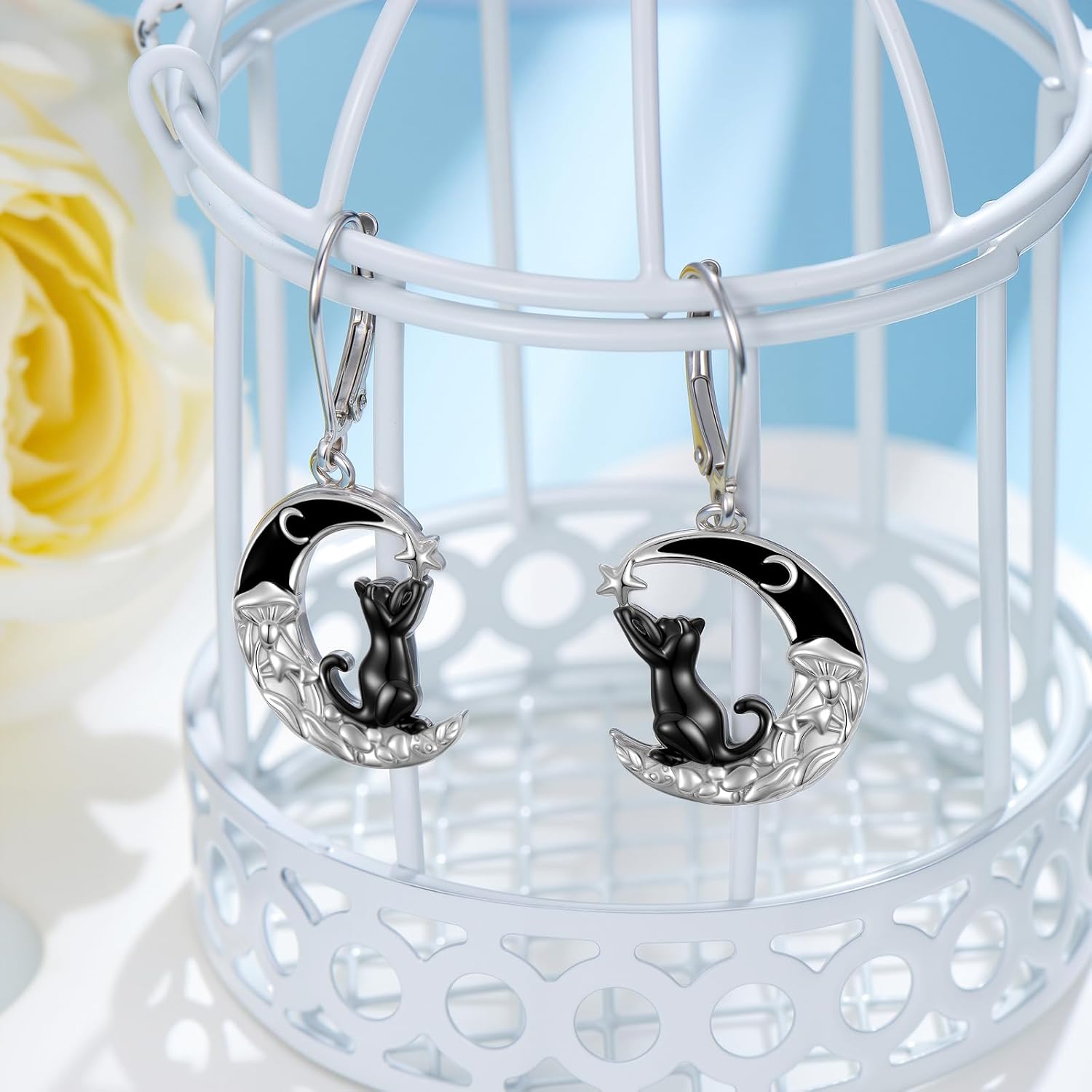 KiiKii Gothic Earrings for Women 925 Sterling Silver Highland Cow/Fox/Black Cat Dangle Earrings Halloween Moon Jewelry Gifts for Wife Mom Daughter - Image 2