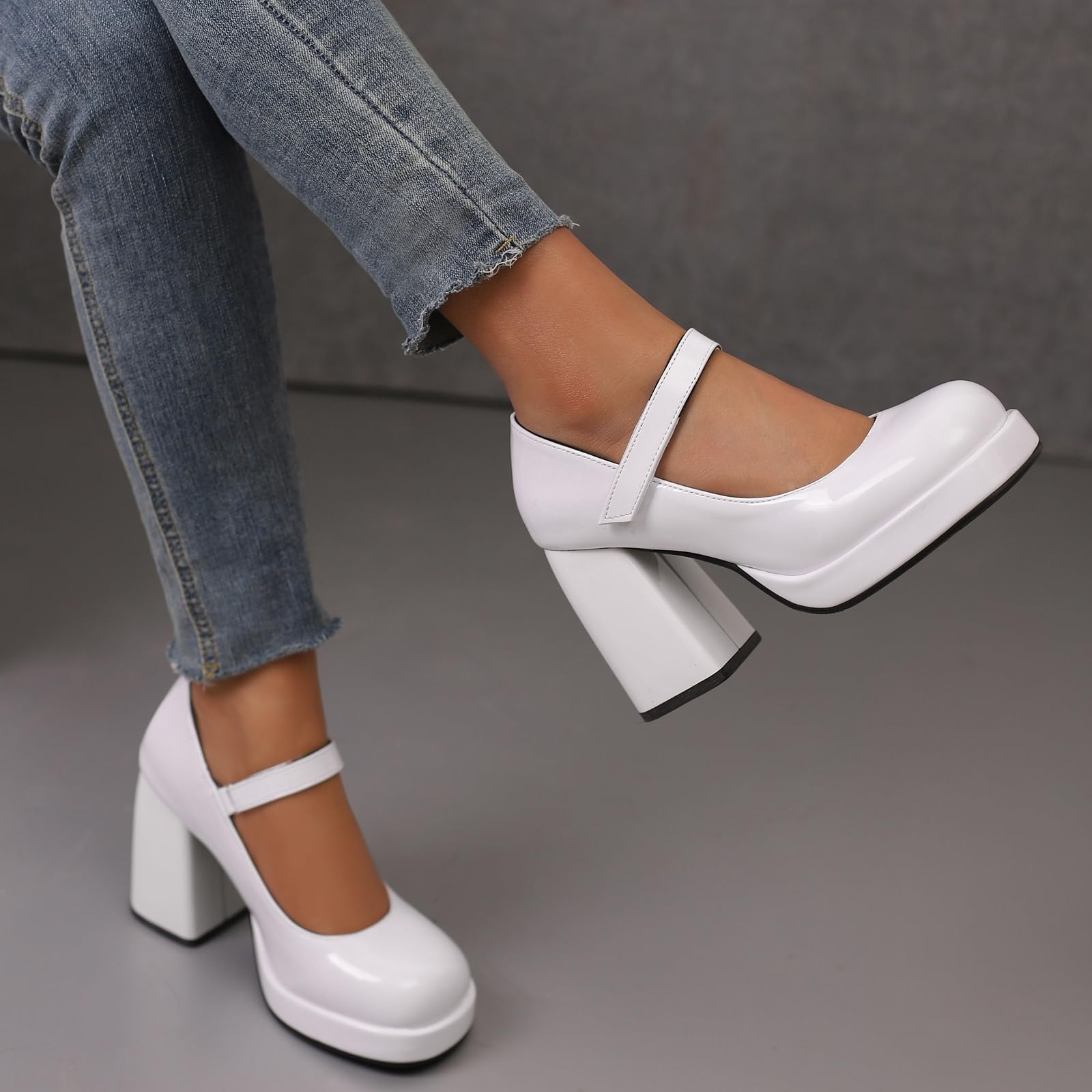 Elegante décolleté da donna con punta rotonda e tacco a plateau con tacco a blocco Mary Jane Scarpe per feste