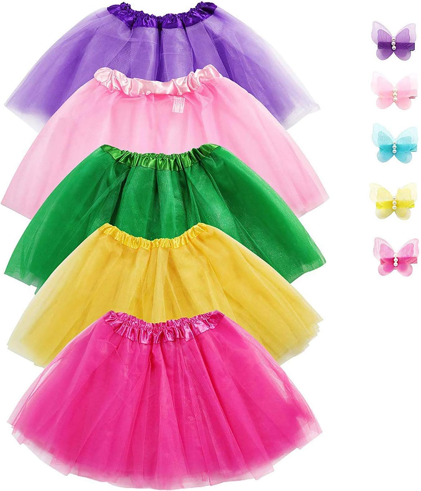 Jeowoqao Girls Tutu Set, 5pcs Tutus Dance Tutus Dress with 5pcs Flower Hairpins Fit Kids Age 3 4 5 6 7 8
