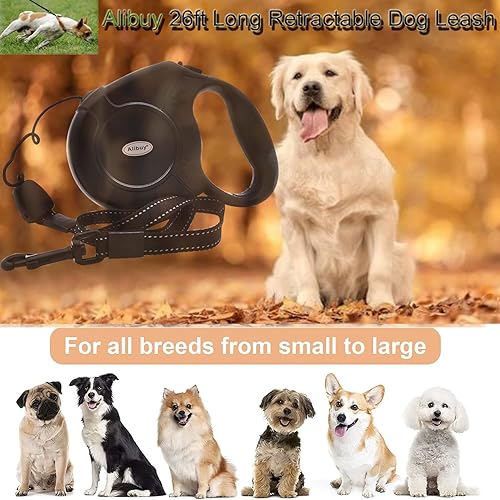 Miniatura 6 de Correa retráctil para perro de 26 pies, cable largo sin enredos de 360 para mascotas, mango antideslizante para perros pequeños, medianos y grandes,
