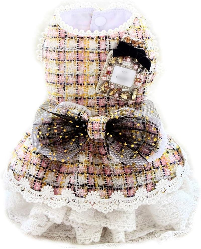 Handmade Dog Clothes Fashion Vintage Camellia Tweed Pet Dress Coat Cats Poodle Maltese French Pull Florida (Size : XX-Large) (Small)