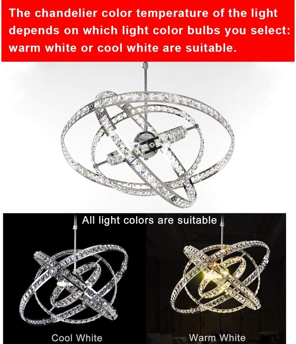 Crystal Chandeliers Modern Sphere Orb Chandelier Globe Cage Round Pendant Lights Fixtures Lighting Dining Room Contemporary Ceiling Light Adjustable Shape DIY Design D23.6 inches