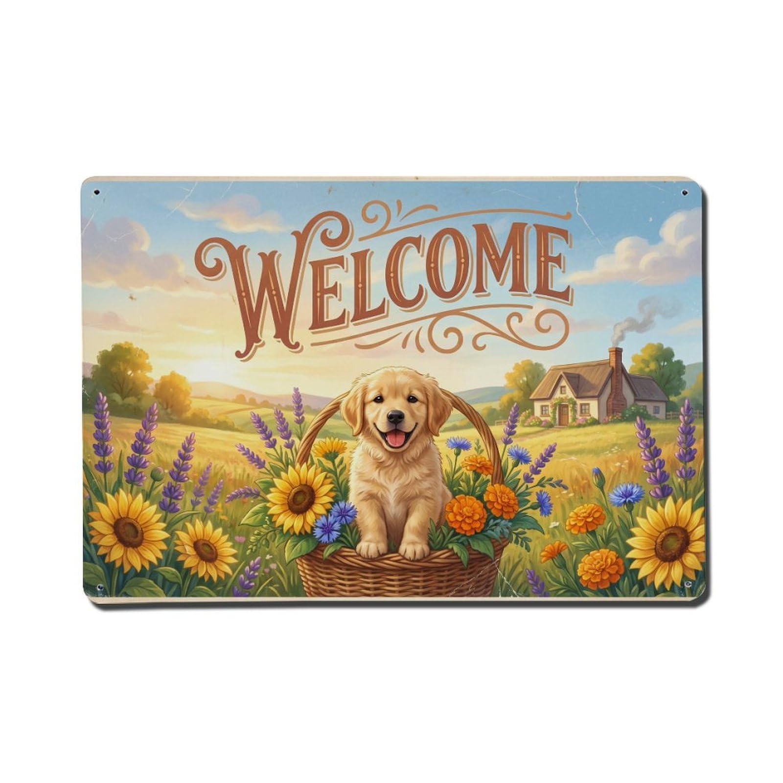 [Vintage Welcome] Puppy Golden Hour Metal Tin Sign