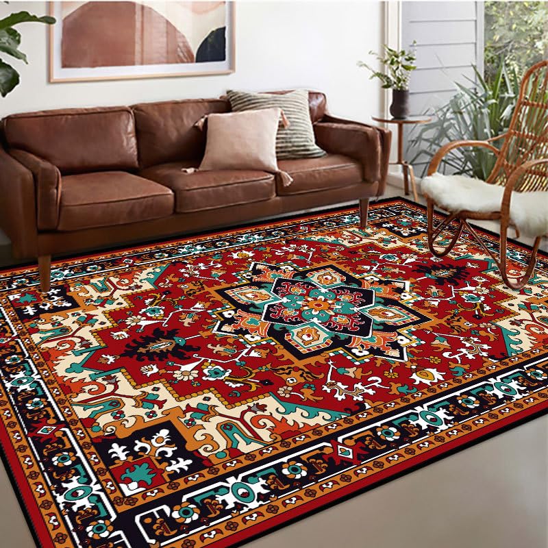 Tapis lavable en machine style vintage bohème pour salon chaleureux