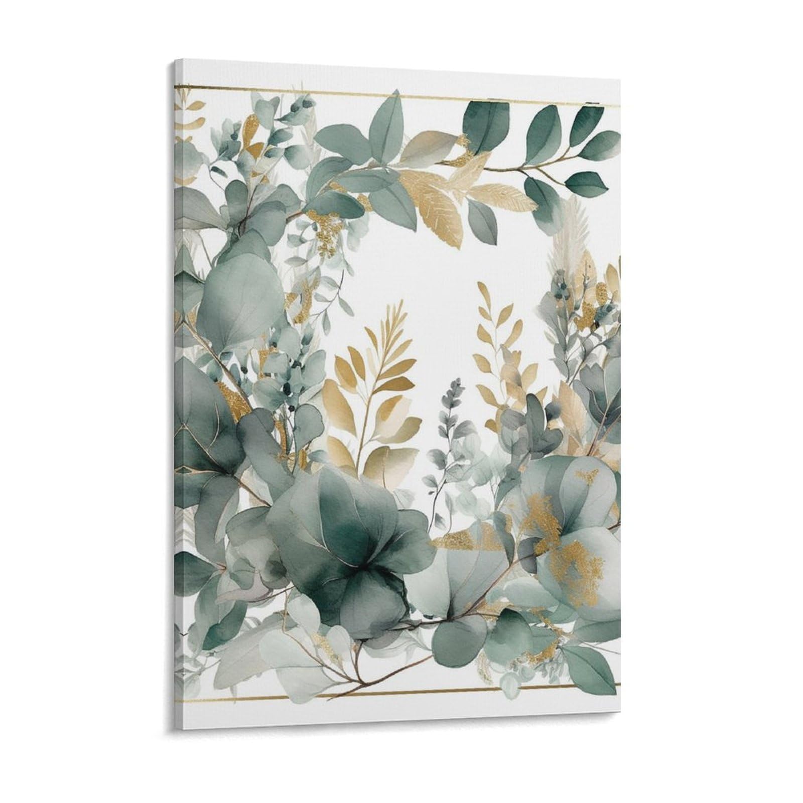Gold And Green Leaves Canvas Wall Art for Bedroom 18x24inch Canvas Prints Artwork for Walls Modern Picture Artwork Painting for Living Room Aesthetic Wall Paintings for Bathroom Kitchen Offic