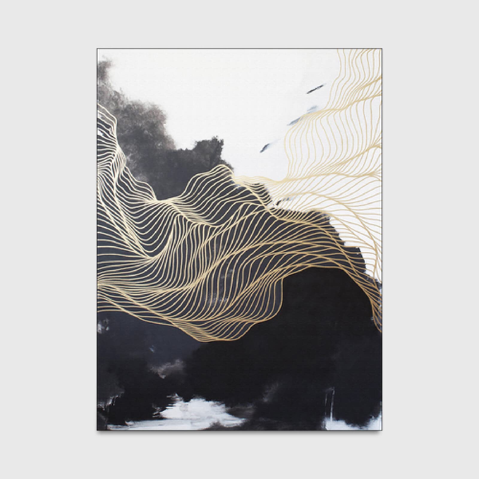 Tapis doux et durable grand format 160x280 pour chambre moderne déco lignes dorées et noir