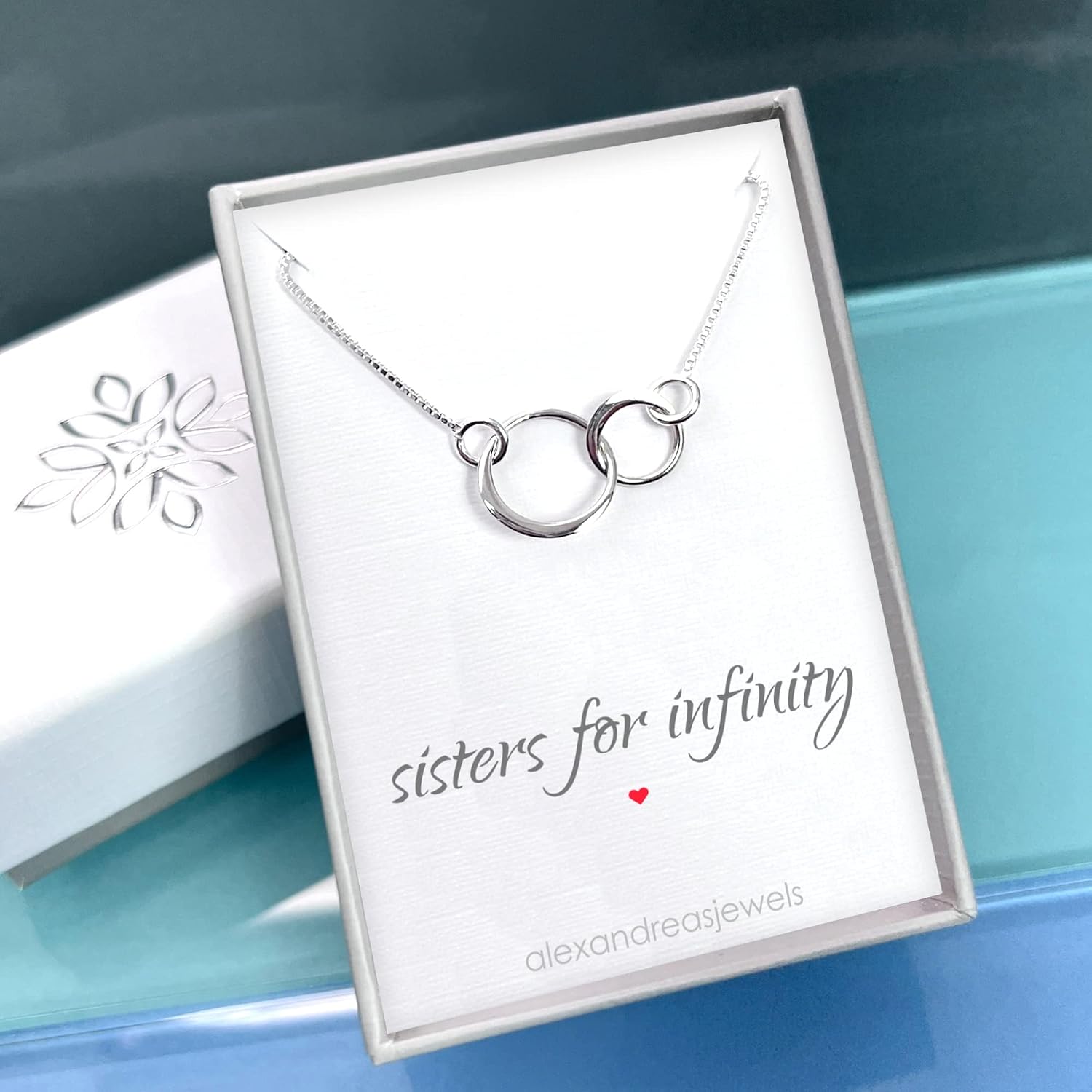 Sterling Silver Sister Necklace - Interlocking Circles Pendant, Sisters for Infinity Jewelry Gift, Birthday Graduation Wedding, 925 Silver Two Circle Necklace for Women