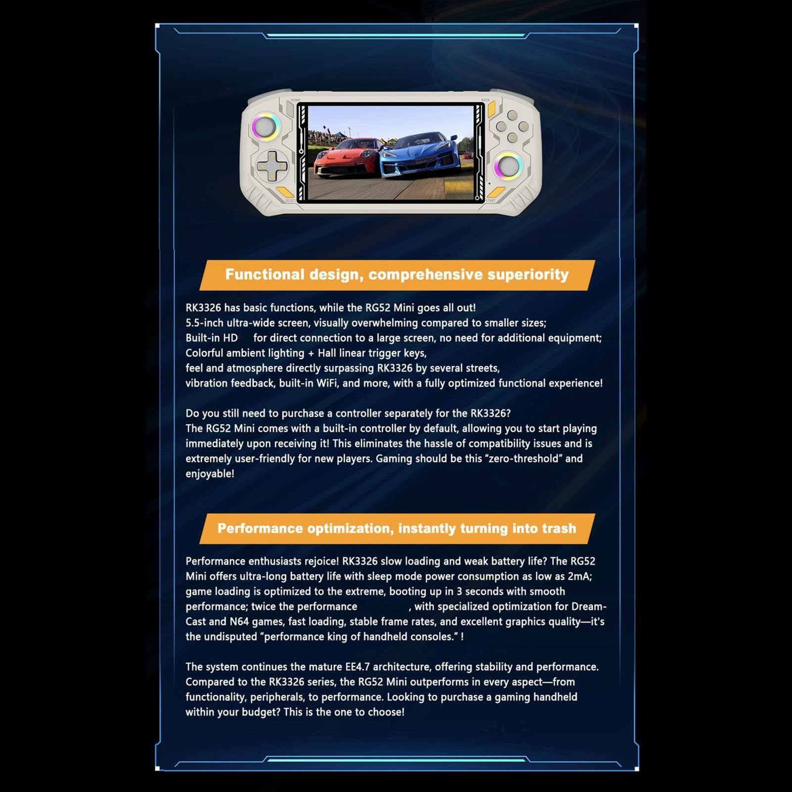 Handheld-Spielekonsole, RK3562 Quad Core 2G RAM 5,5-Zoll-Bildschirm HDMI-Ausgang, Tragbarer Gaming-Player (Beige)