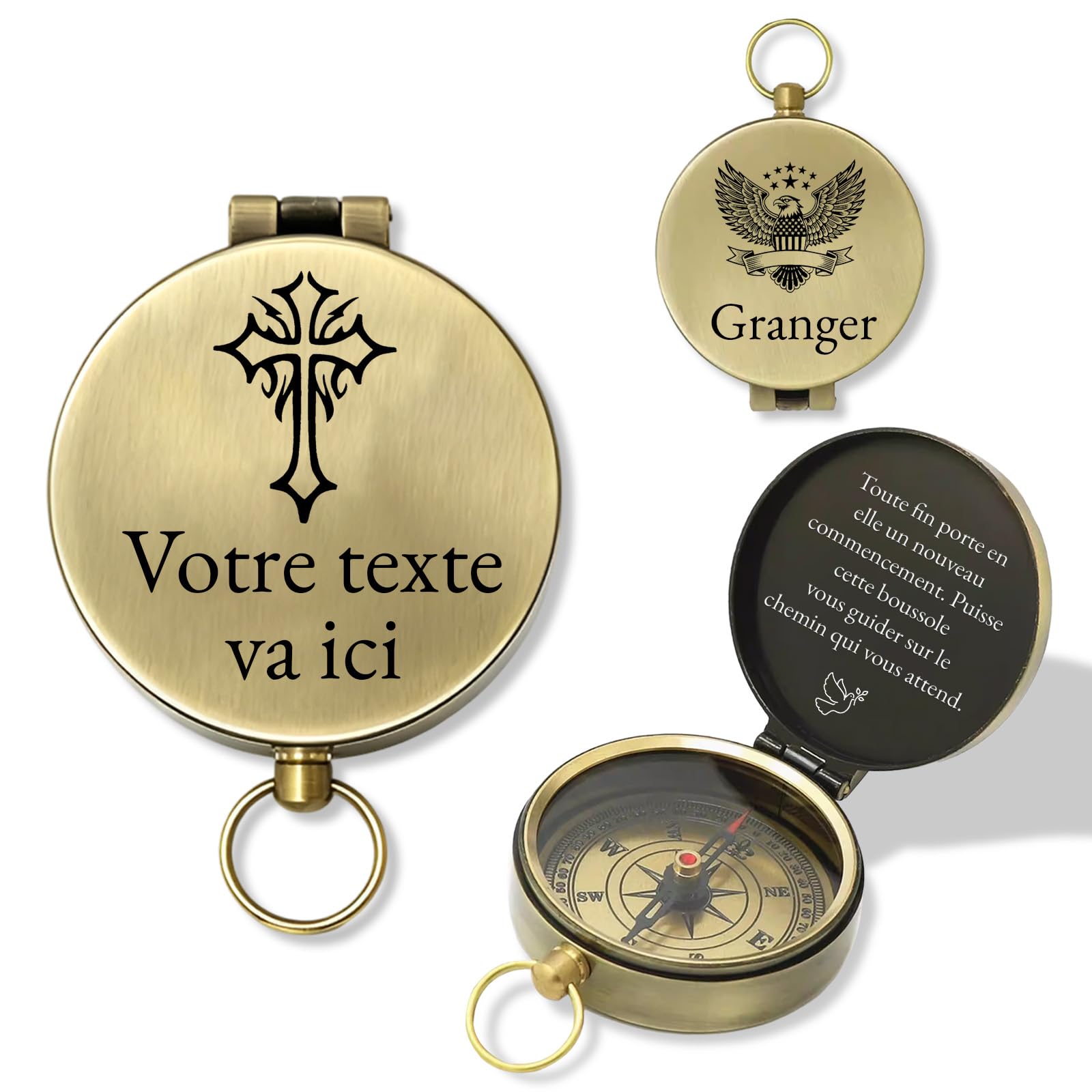 Boussole Personnalisée avec Nom Boussole de Poche Gravure Personnalisable avec Texte et Icône Cadeau Homme Femme Aventurier Ami Randonnée Mariage