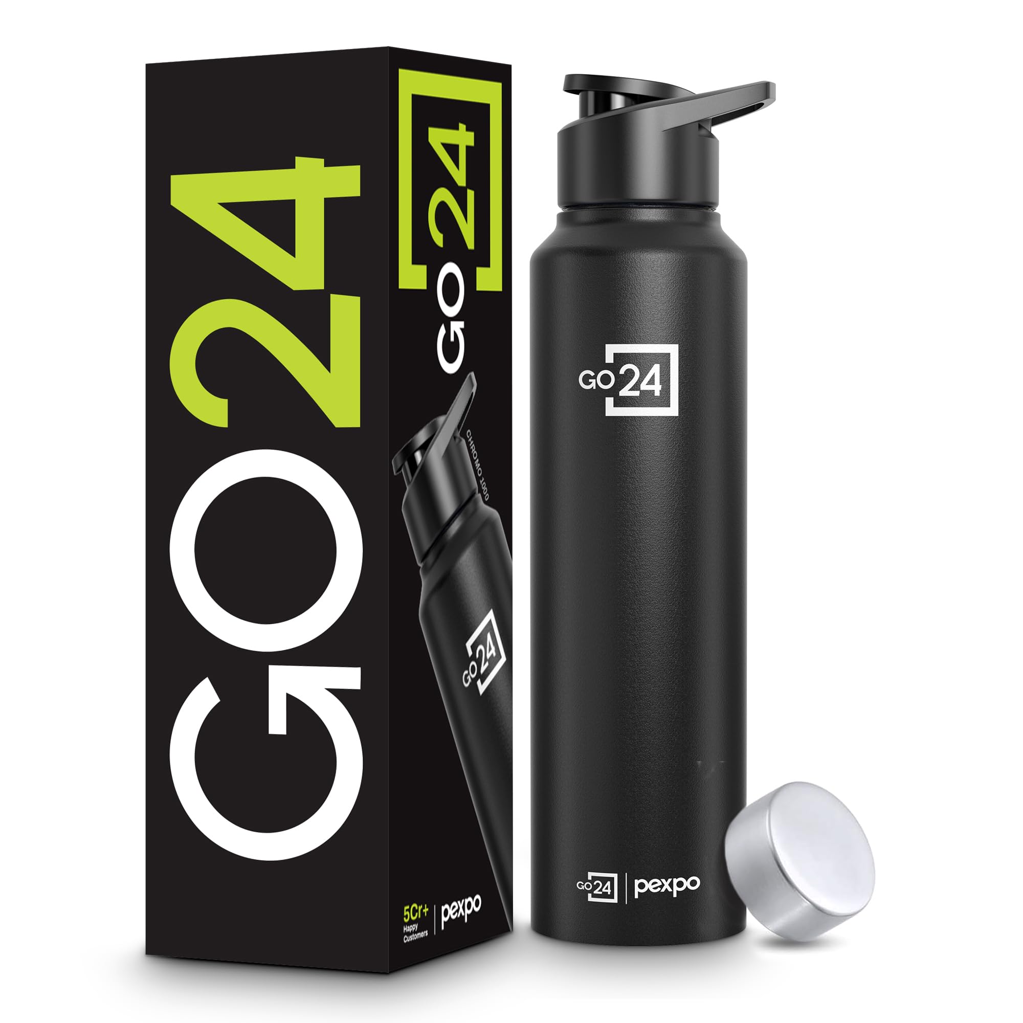 Go24 pexpo Stainless Steel Water Bottle Chromo Knight Black 950ml