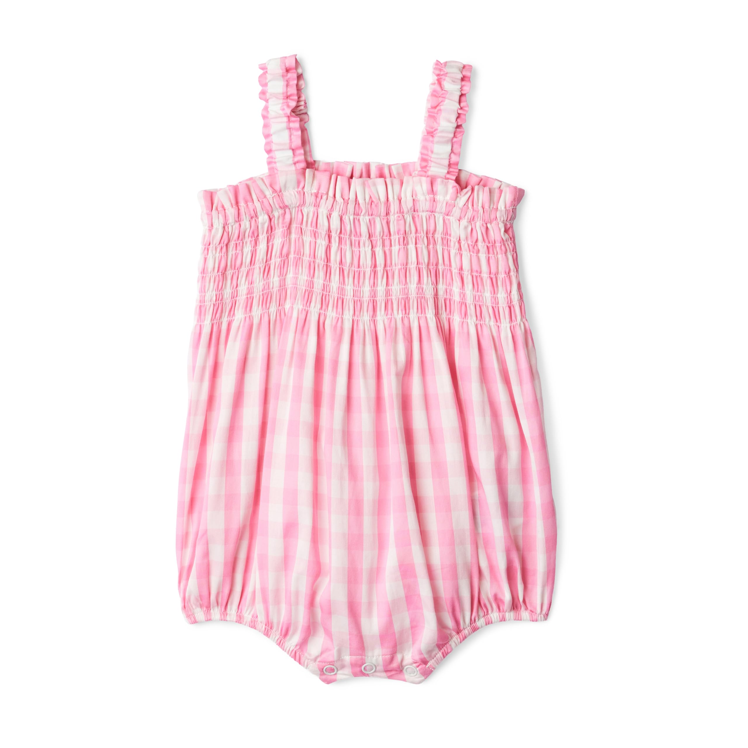 Amazon Essentials X Sofia Grainge Baby Girls' Baby Girls Woven Short Sleeve Romper, Pink Big Gingham, 6-9 Months