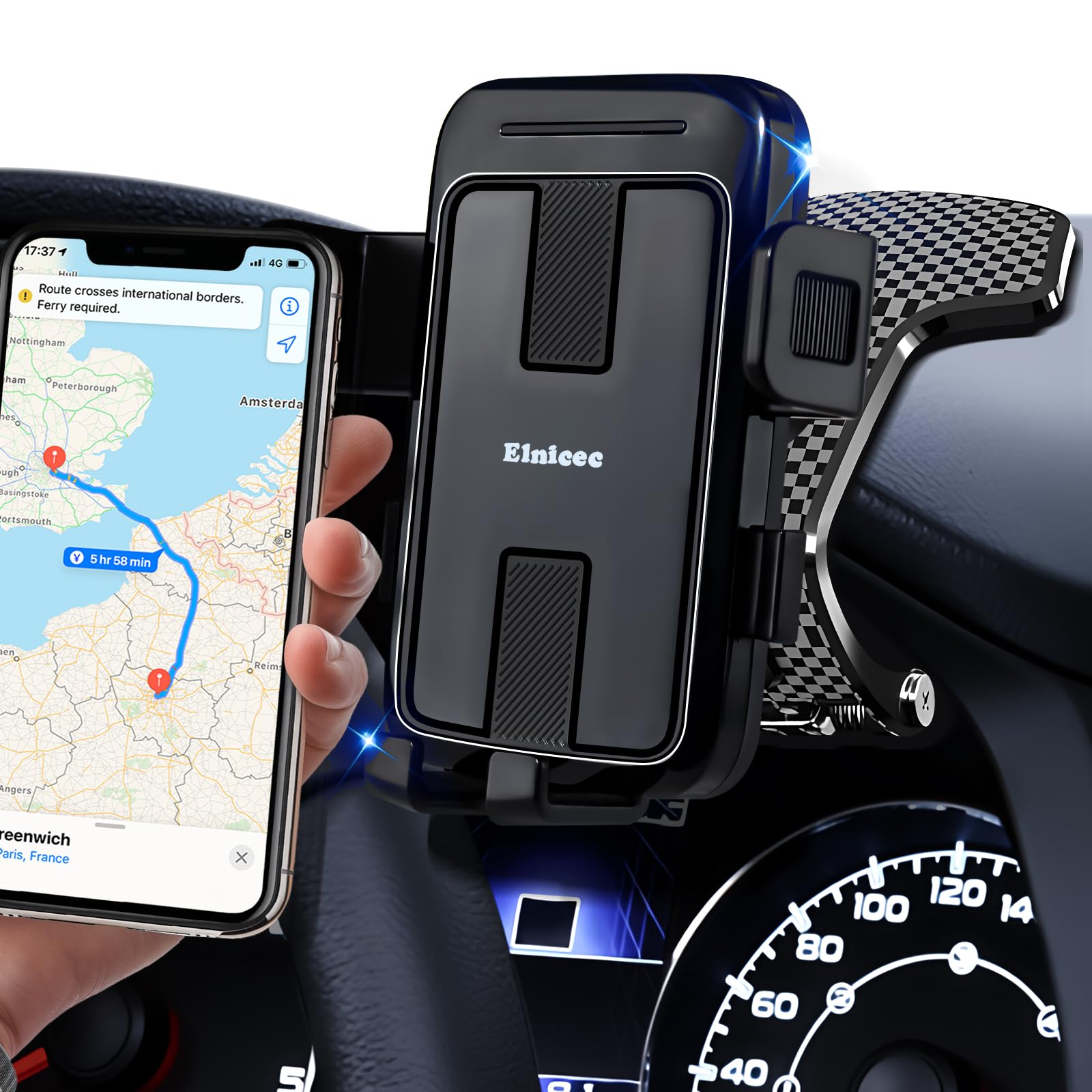 Elnicec クリップ式 車載 スマホマウント 【令和8年NEWモデル】 車 スマホホルダー 適切な角度に調整 360度回転 安定性拔群 取り付け簡単 転落防止 互換性が高い カー用品 4～7.2インチ全機種対応 日本語説明書付き（グロスブラック）