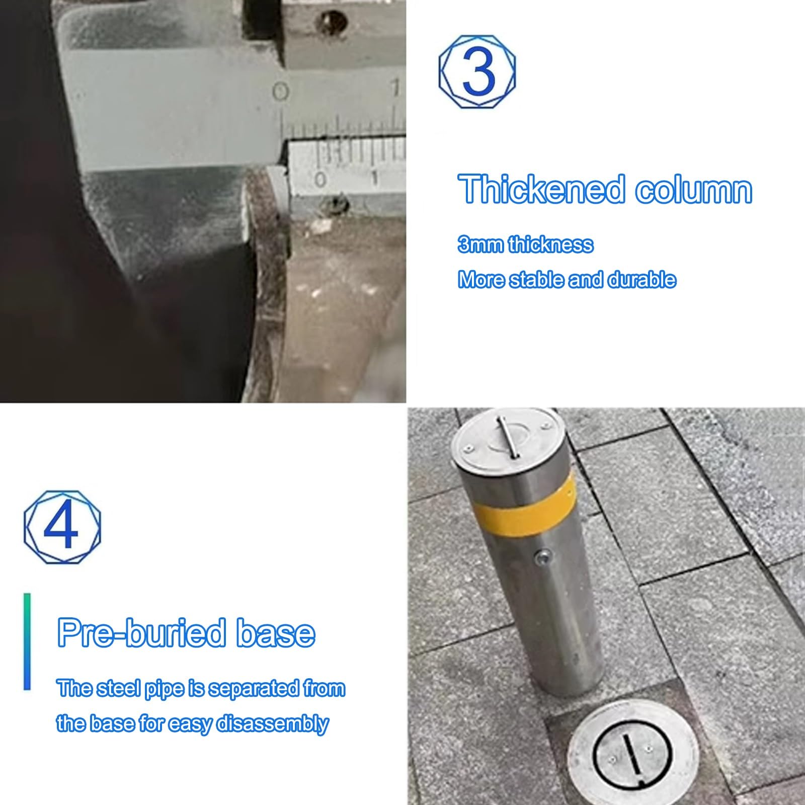 Schwerlast-Sicherheitspoller aus Stahl – Parksperre für Einfahrten, Garagenparkplätze, Verkehrssicherheits-Warnsäule, Parkbarriere (Silber, 2 Stück)