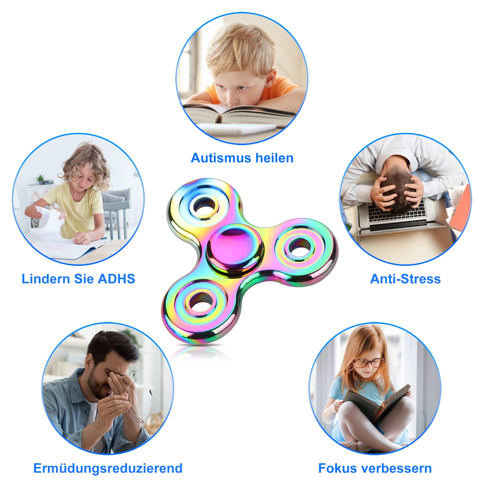 Coolden Fidget Spinner Metall Finger Spinner Fidget Toys EDC Edelstahl Lager 2-5 Min Hochwertig Hand Kreisel ADHD Anti Stress Spielzeug Tri-Spinner Geschenk für Kinder Erwachsene Bunt - 4