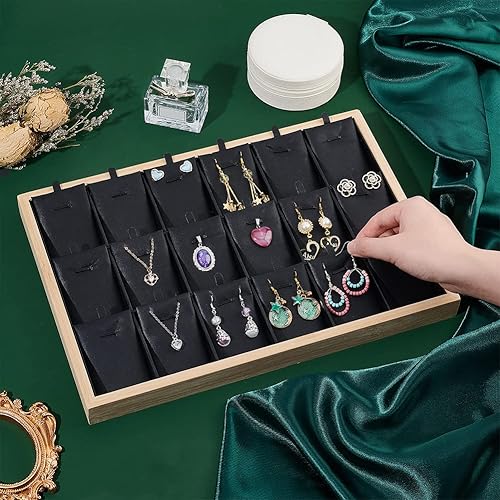 Miniatura 4 de PH PandaHall Bandejas organizadoras de joyas, 18 rejillas, colgantes, aretes, collar, escaparate, escaparate, con piel sintética, apilable, bandeja