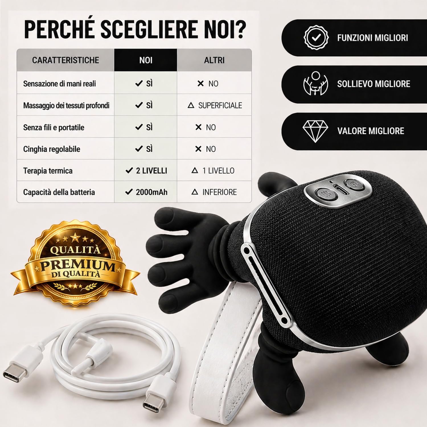 BeFit24 Massaggiatore Cervicale Ergonomico 4D Senza Fili, Massaggiatore Collo e Spalle con Calore, Massaggio Cervicale Profondo per Sollievo dal Dolore, Cuscino Massaggiante Schiena Portatile USB