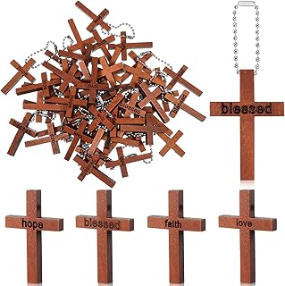 Yinkin 100 Pcs 4 Styles Small Wooden Cross Charms for Jewelry Making Hanging Favors Cross Keychain Christian Gifts Rustic Solid Wood Pendant for Men Women DIY Craft Necklace Bracelet Earring Key Chain