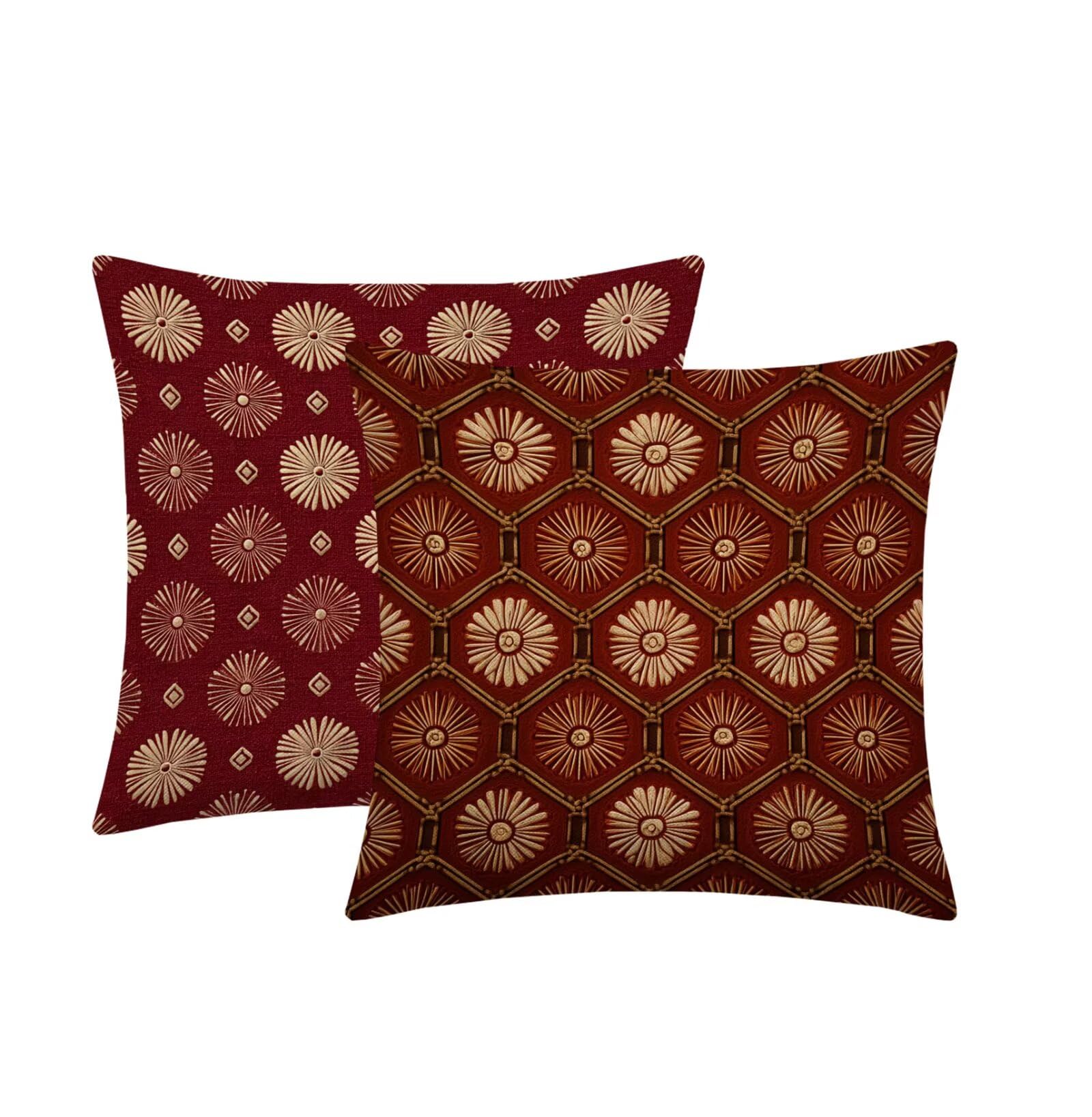Kissenbezug 65x65cm Outdoor Kissen 2er Set Rot Blume Leinen Dekokissen