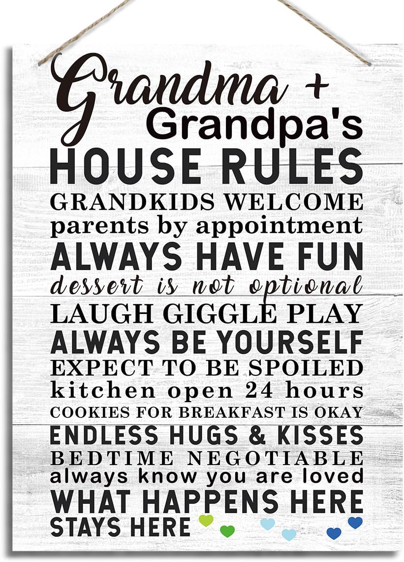 Grandma + Grandpa's House Rules Sign, Decorative Hanging Wood Plaque for Wall, Rustic Wood Sign, Farmhouse Door Hanger, Funny Home Decor, Grandparents House Decor, Grandparents Gift from Grand Kids