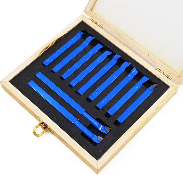 Aussel 11PCS Lathe Turning Milling Cutting Tool, Lathe Carbide Tip Tipped Cutter Tool, Lathe Tool Bit, Welding Type Lathe Bits, Blue