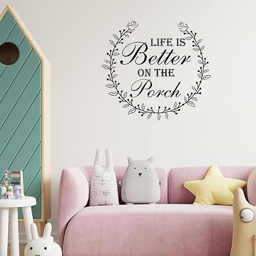 Miniatura 2 de Calcomanías de pared con texto "Life is Better On The Porche" extraíble para dormitorio, decoración del hogar