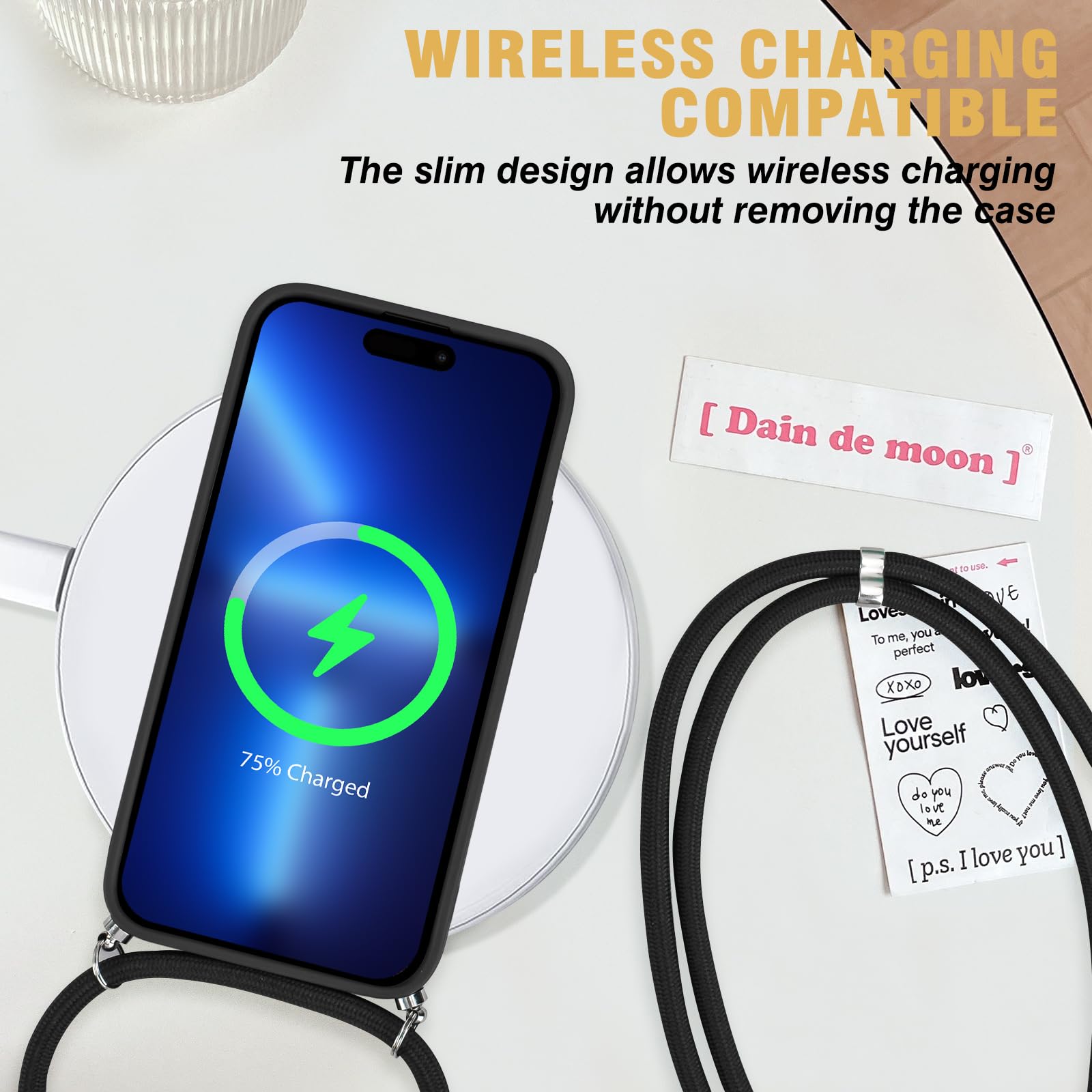 Custodia Newseego IPhone 14 Pro Max Con Cordino E Cuori: Morbida, Rosa E Compatibile MagSafe