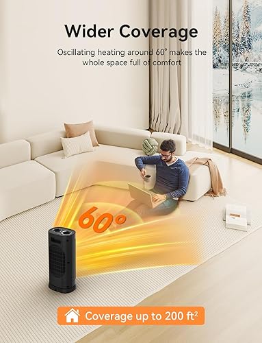 Miniatura 5 de Calentador de espacio de 1500 W, calentador eléctrico portátil que calienta 200 pies cuadrados para uso en interiores, oficina, garaje, calefacción