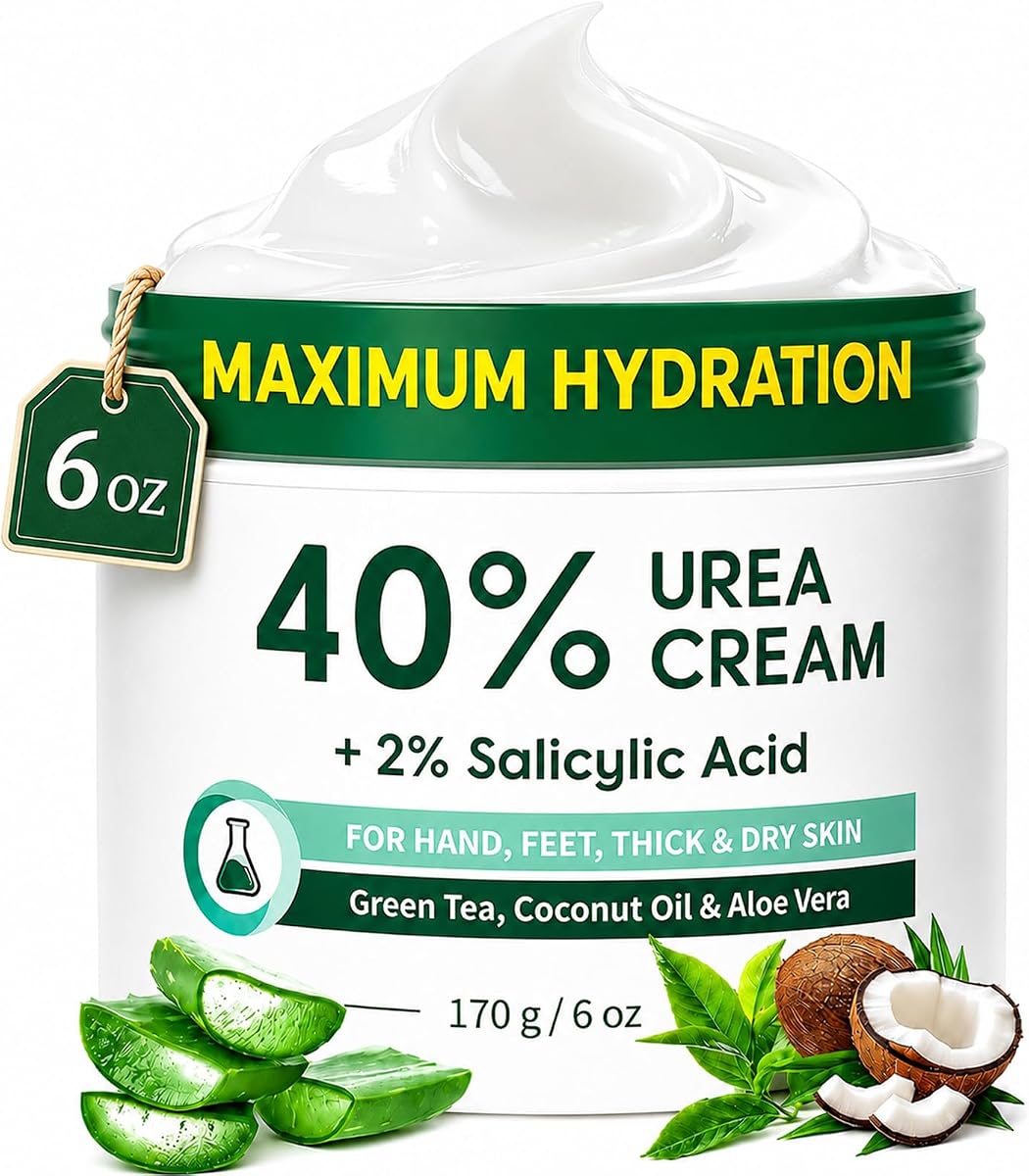 Urea Cream 40 Percent for Feet Maximum Strength,6 OZ Foot Cream for Dry Cracked Heels, Callus Care with 2% Salicylic Acid, Moisturizer for Hands Elbows Knees Rough Skin