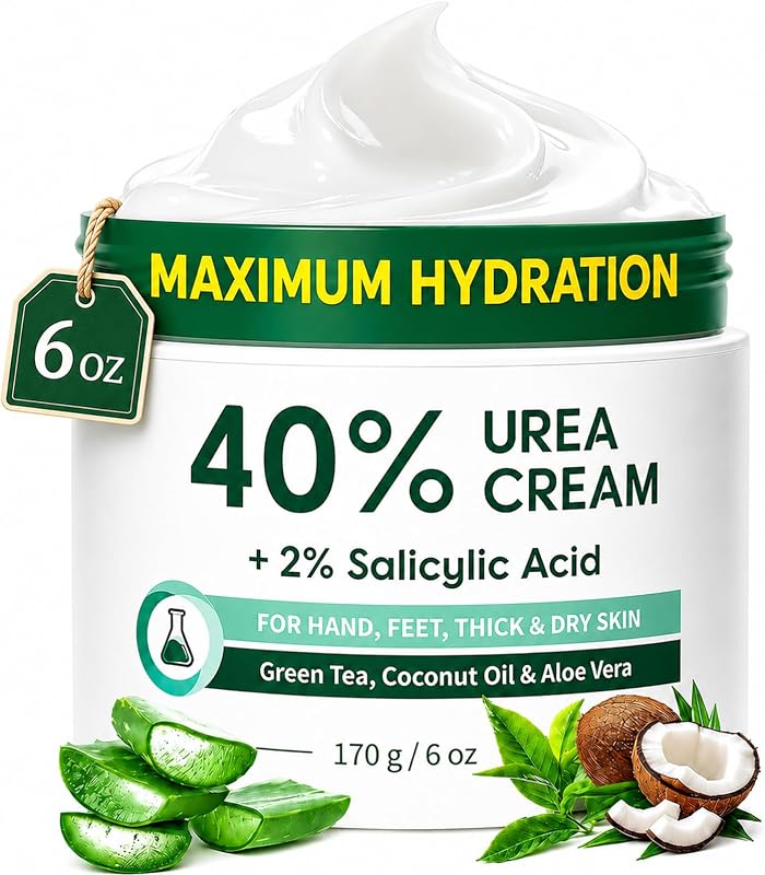 Urea Cream 40 Percent for Feet Maximum Strength,6 OZ Foot Cream for Dry Cracked Heels, Callus Care with 2% Salicylic Acid, Moisturizer for Hands Elbows Knees Rough Skin