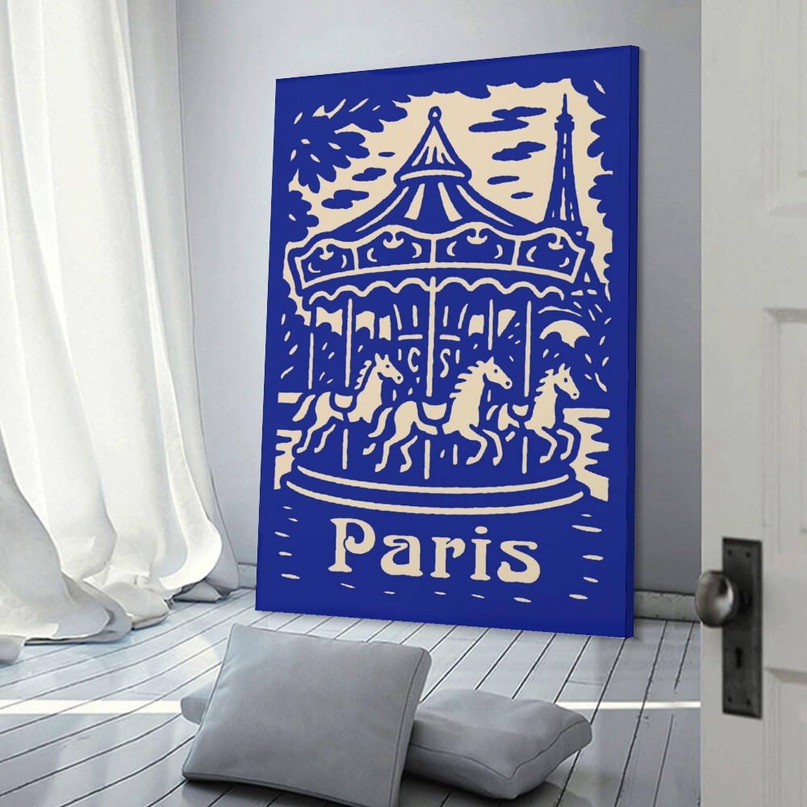 Junmoney Paris Carousel Illustration Canvas Wall Decor, 12x18inch(30x45cm), for Gallery Wall Decor And Room Displays, Wall Decor Suited to Curated Displays