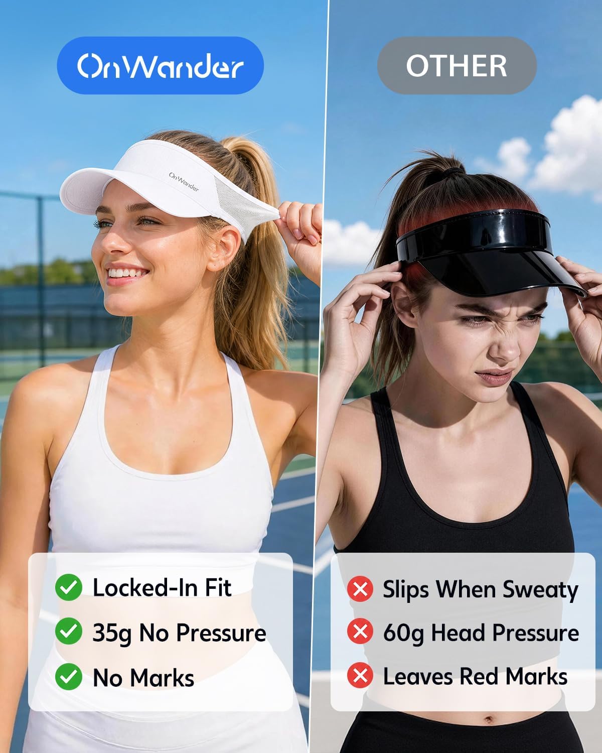 Sport Sun Visor Hat for Women Men - Lightweight Stretchy Polyester Spandex Quick Dry Sweatband Wrinkle Resistant image 3