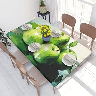 4FT Rectangular Fitted Table Cover Stretch Tablecloth Waterproof Table Protector Green Apple Painting Decoration for Party Picnic Wedding Indoor Outdoor