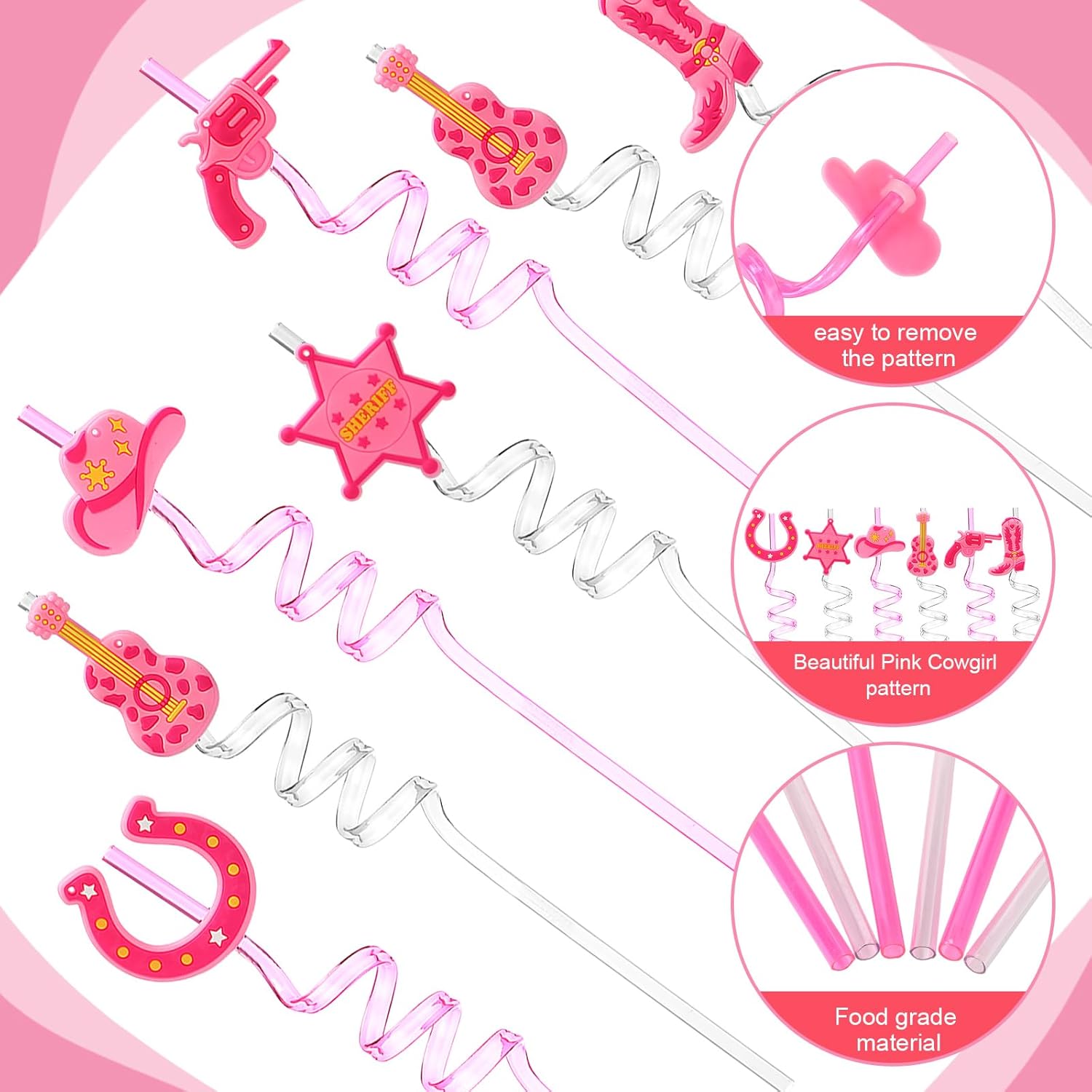 Yungyan 24 Sets Pink Cowgirl Party Favors Goodie Cups with Lids and Straws for Halloween Party Decorations Reusable 16oz Plastic Candy Cups Plastic Straws for Birthday Gift(Pink Cowgirl) - Image 4