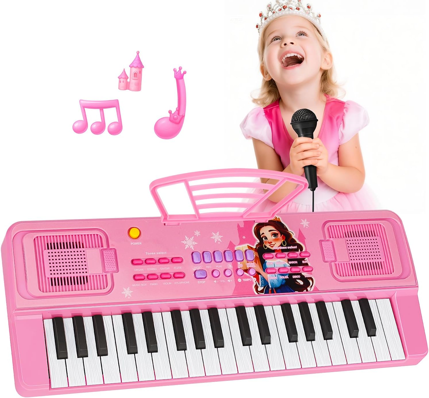 Upgraded 37 Keys Kids Piano Keyboard with Mini Microphone Music Stand – Portable Musical Toys for Toddlers Ages 3 4 5 6 Girls Birthday Gift - Pink