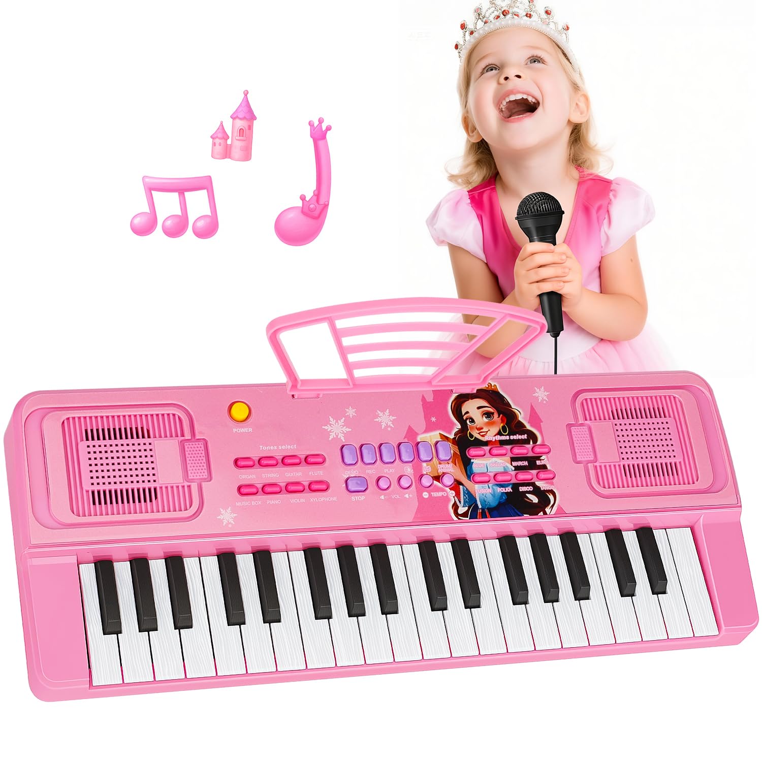 Upgraded 37 Keys Kids Piano Keyboard with Mini Microphone Music Stand –Pink